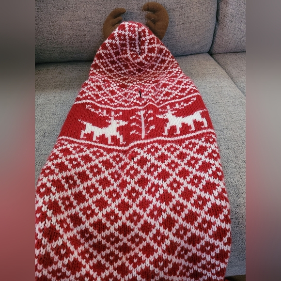 Christmas Dog Sweater with antlers. Size Large. - Picture 3 of 7